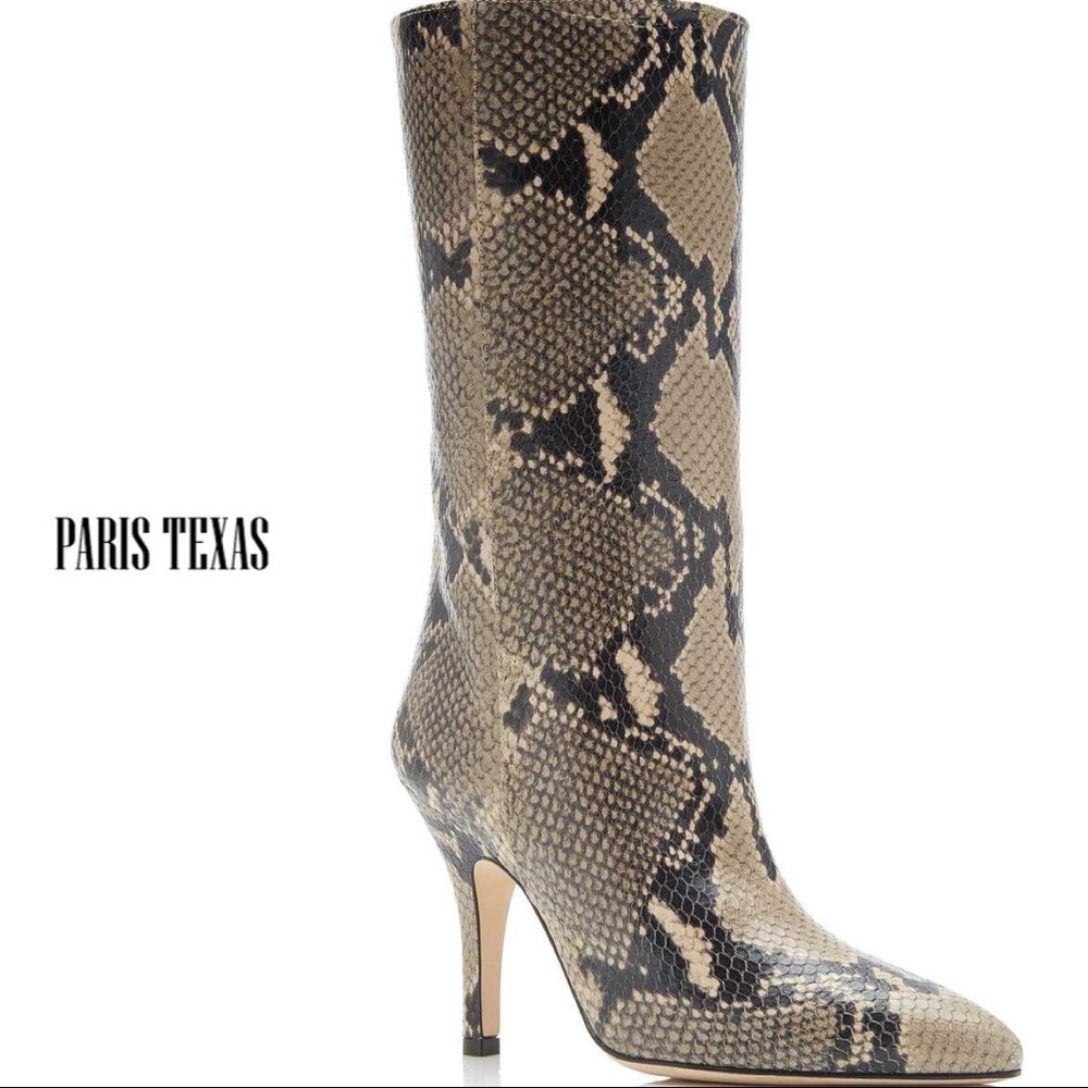 Paris Texas Snake Print Heeled Boots - Brown and Black